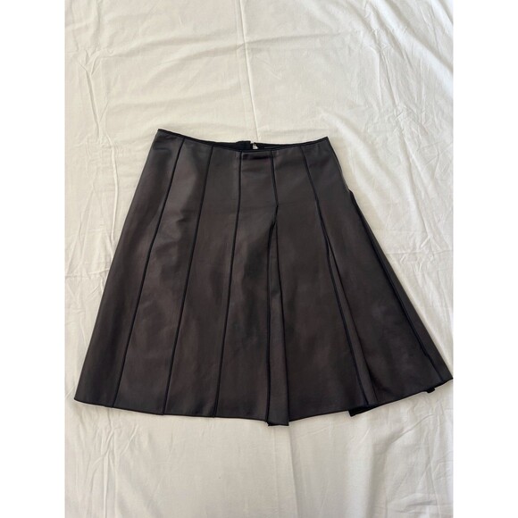 Marc Jacobs Lamb Leather A-Line Pleated Skirt Dark Brown Mid Length Women’s Sz 2